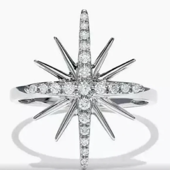 Cubic Zirconia Silver Starburst Ring. Size 7 - Picture 3 of 5